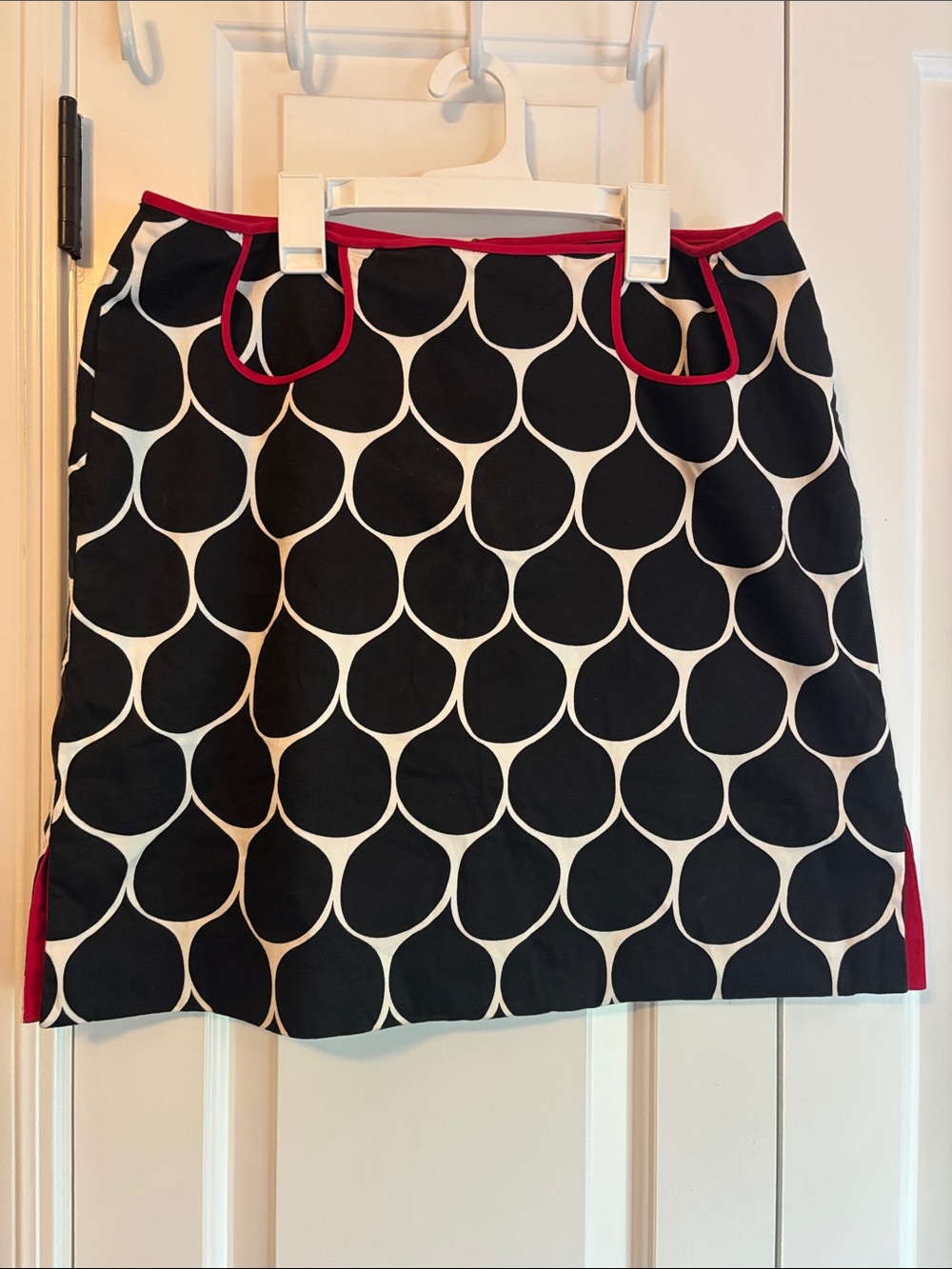 Willi Smith Black and White Polka Dot A-Line Skirt with Red Trim
